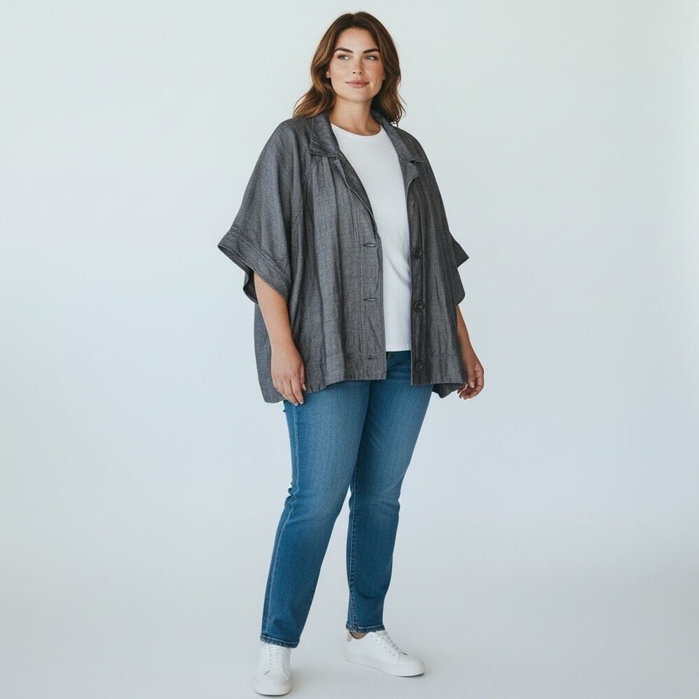 Eileen Fisher Relaxed Open Cape Jacket in Charcoal Gray